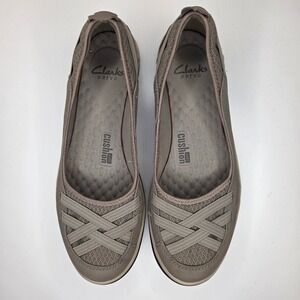 Clarks Privo Womens Taupe Grey Mesh Leather Slip On Ballet Flats Size 11